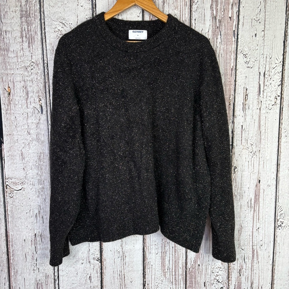 Old Navy Plus Size 3X Black Shimmery Sweater Stretchy Long Sleeve Round Neck